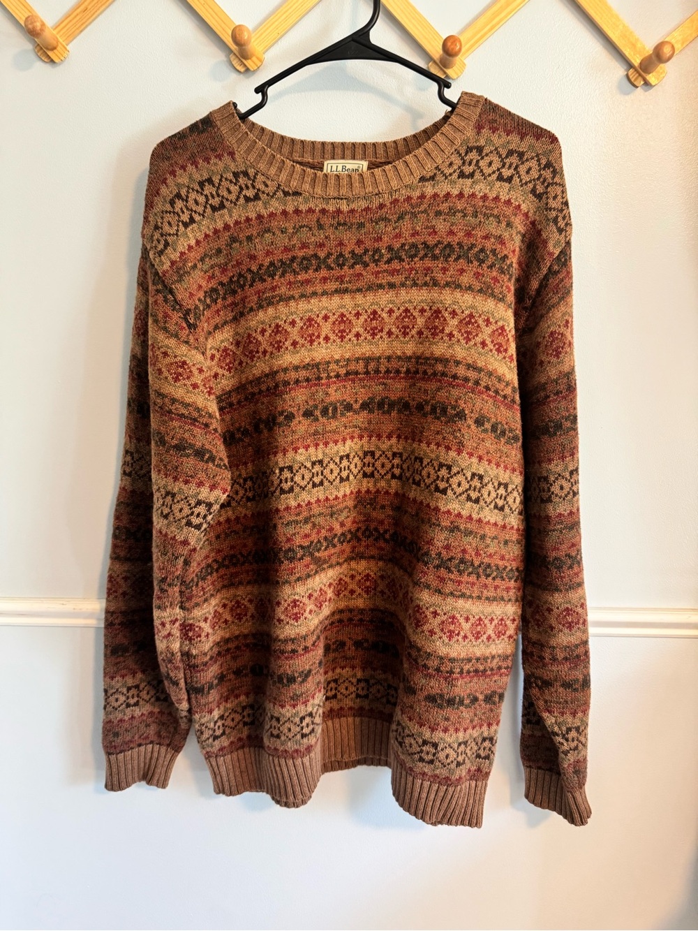 L.L.Bean Men's Multicolor 100% Cotton Sweater - Tan/Brown
